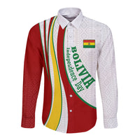 Bolivia Independence Day Map Flag Long Sleeve Button Shirt Freedom Heritage National Coat Of Arms Accents