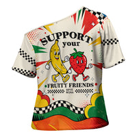 Support Your Fruity Friends Love Wins Gay Pride Cross Shoulder Shirt LGBTQ Retro 30s Cartoon Checkered