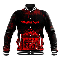 Personalized Pennsylvania Philadelphia Museum Of Art Baseball Jacket Red Grunge Paint Splatter Graphic