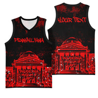 Personalized Pennsylvania Philadelphia Museum Of Art Basketball Jersey Red Grunge Paint Splatter Graphic
