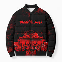 Personalized Pennsylvania Philadelphia Museum Of Art Bomber Puffer Jacket Red Grunge Paint Splatter Graphic