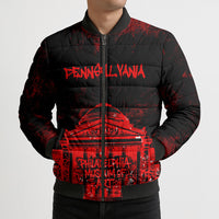 Personalized Pennsylvania Philadelphia Museum Of Art Bomber Puffer Jacket Red Grunge Paint Splatter Graphic