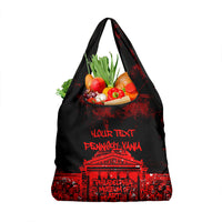 Personalized Pennsylvania Philadelphia Museum Of Art Grocery Bag Red Grunge Paint Splatter Graphic