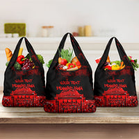 Personalized Pennsylvania Philadelphia Museum Of Art Grocery Bag Red Grunge Paint Splatter Graphic
