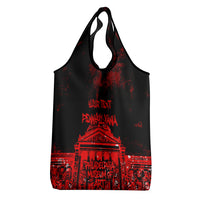 Personalized Pennsylvania Philadelphia Museum Of Art Grocery Bag Red Grunge Paint Splatter Graphic