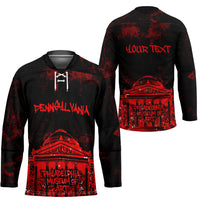 Personalized Pennsylvania Philadelphia Museum Of Art Hockey Jersey Red Grunge Paint Splatter Graphic
