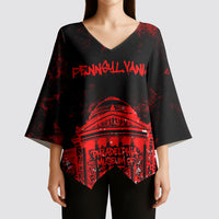 Personalized Pennsylvania Philadelphia Museum Of Art Kimono Sleeve Blouse Red Grunge Paint Splatter Graphic