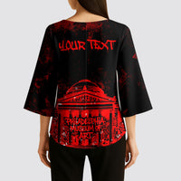 Personalized Pennsylvania Philadelphia Museum Of Art Kimono Sleeve Blouse Red Grunge Paint Splatter Graphic