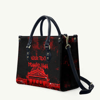 Personalized Pennsylvania Philadelphia Museum Of Art Leather Bag Red Grunge Paint Splatter Graphic