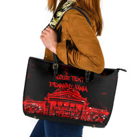 Personalized Pennsylvania Philadelphia Museum Of Art Leather Tote Bag Red Grunge Paint Splatter Graphic