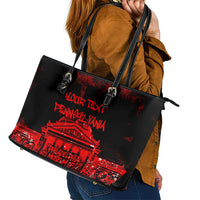 Personalized Pennsylvania Philadelphia Museum Of Art Leather Tote Bag Red Grunge Paint Splatter Graphic