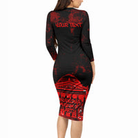 Personalized Pennsylvania Philadelphia Museum Of Art Long Sleeve Bodycon Dress Red Grunge Paint Splatter Graphic