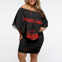 Personalized Pennsylvania Philadelphia Museum Of Art Off Shoulder Short Dress Red Grunge Paint Splatter Graphic