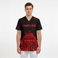 Personalized Pennsylvania Philadelphia Museum Of Art Scrub Top Red Grunge Paint Splatter Graphic