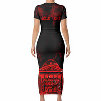 Personalized Pennsylvania Philadelphia Museum Of Art Short Sleeve Bodycon Dress Red Grunge Paint Splatter Graphic
