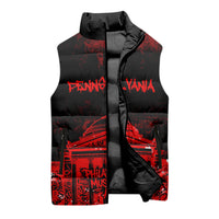Personalized Pennsylvania Philadelphia Museum Of Art Sleeveless Puffer Jacket Red Grunge Paint Splatter Graphic