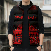 Personalized Pennsylvania Philadelphia Museum Of Art Sleeveless Puffer Jacket Red Grunge Paint Splatter Graphic
