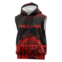 Personalized Pennsylvania Philadelphia Museum Of Art Sleeveless Zip Hoodie Red Grunge Paint Splatter Graphic