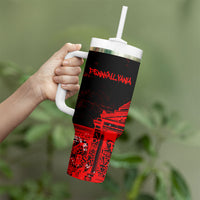 Personalized Pennsylvania Philadelphia Museum Of Art Tumbler With Handle Red Grunge Paint Splatter Graphic