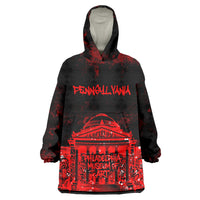 Personalized Pennsylvania Philadelphia Museum Of Art Wearable Blanket Hoodie Red Grunge Paint Splatter Graphic