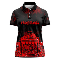 Personalized Pennsylvania Philadelphia Museum Of Art Women Polo Shirt Red Grunge Paint Splatter Graphic