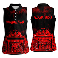 Personalized Pennsylvania Philadelphia Museum Of Art Women Sleeveless Polo Shirt Red Grunge Paint Splatter Graphic