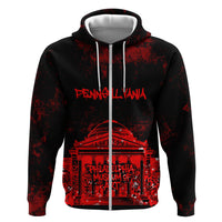 Personalized Pennsylvania Philadelphia Museum Of Art Zip Hoodie Red Grunge Paint Splatter Graphic