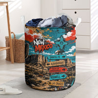 New Mexico Desert Road Sign Laundry Basket Zia Symbol Grunge Paint Splatter Travel Graphic