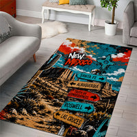 New Mexico Desert Road Sign Area Rug Zia Symbol Grunge Paint Splatter Travel Graphic