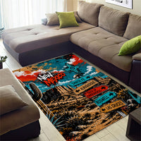 New Mexico Desert Road Sign Area Rug Zia Symbol Grunge Paint Splatter Travel Graphic