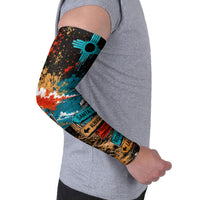 New Mexico Desert Road Sign Arm Sleeves Zia Symbol Grunge Paint Splatter Travel Graphic