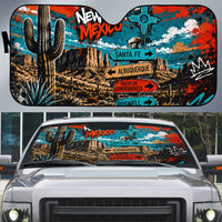 New Mexico Desert Road Sign Auto Sun Shade Zia Symbol Grunge Paint Splatter Travel Graphic