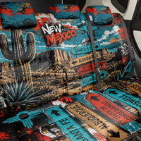 New Mexico Desert Road Sign Back Car Seat Cover Zia Symbol Grunge Paint Splatter Travel Graphic