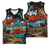New Mexico Desert Road Sign Basketball Jersey Zia Symbol Grunge Paint Splatter Travel Graphic