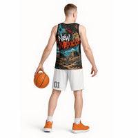 New Mexico Desert Road Sign Basketball Jersey Zia Symbol Grunge Paint Splatter Travel Graphic