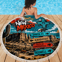 New Mexico Desert Road Sign Beach Blanket Zia Symbol Grunge Paint Splatter Travel Graphic