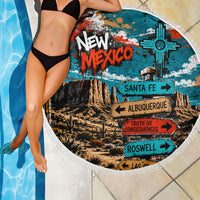 New Mexico Desert Road Sign Beach Blanket Zia Symbol Grunge Paint Splatter Travel Graphic