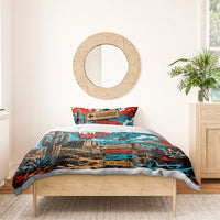 New Mexico Desert Road Sign Bedding Set Zia Symbol Grunge Paint Splatter Travel Graphic