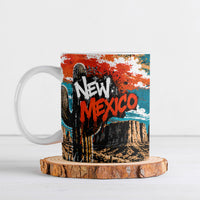 New Mexico Desert Road Sign Ceramic Mug Zia Symbol Grunge Paint Splatter Travel Graphic