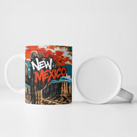 New Mexico Desert Road Sign Ceramic Mug Zia Symbol Grunge Paint Splatter Travel Graphic