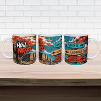 New Mexico Desert Road Sign Ceramic Mug Zia Symbol Grunge Paint Splatter Travel Graphic