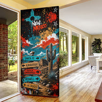 New Mexico Desert Road Sign Door Cover Zia Symbol Grunge Paint Splatter Travel Graphic