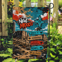 New Mexico Desert Road Sign Garden Flag Zia Symbol Grunge Paint Splatter Travel Graphic