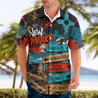 New Mexico Desert Road Sign Hawaiian Shirt Zia Symbol Grunge Paint Splatter Travel Graphic