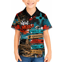 New Mexico Desert Road Sign Hawaiian Shirt Zia Symbol Grunge Paint Splatter Travel Graphic