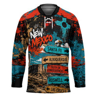 New Mexico Desert Road Sign Hockey Jersey Zia Symbol Grunge Paint Splatter Travel Graphic