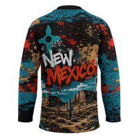 New Mexico Desert Road Sign Hockey Jersey Zia Symbol Grunge Paint Splatter Travel Graphic