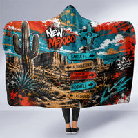 New Mexico Desert Road Sign Hooded Blanket Zia Symbol Grunge Paint Splatter Travel Graphic