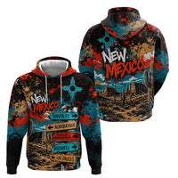 New Mexico Desert Road Sign Hoodie Zia Symbol Grunge Paint Splatter Travel Graphic