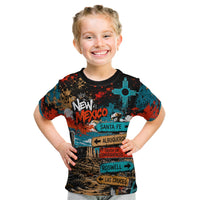 New Mexico Desert Road Sign Kid T Shirt Zia Symbol Grunge Paint Splatter Travel Graphic
